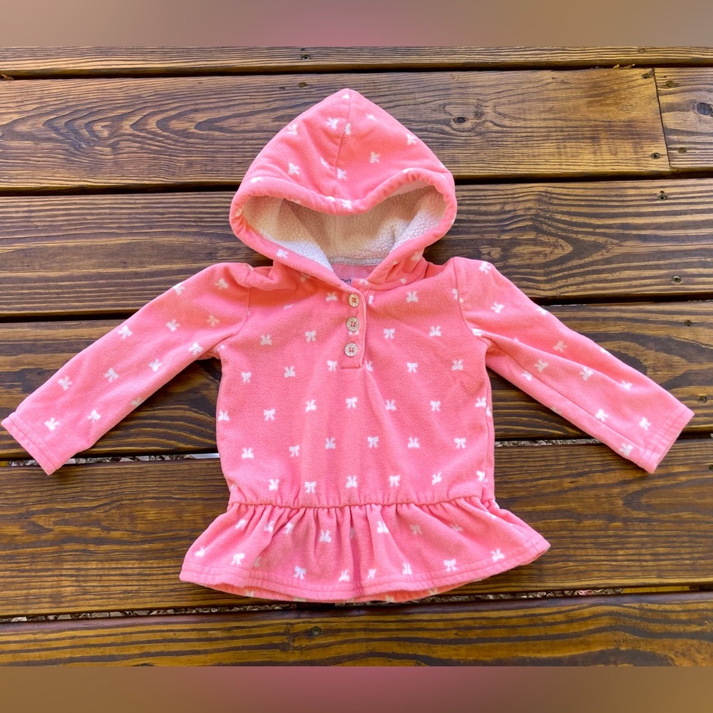 Carter’s toddler girl pink and white polka dots hooded fleece pullover 24m